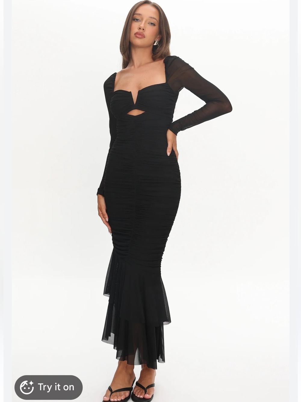 Hello Molly Black Long Sleeve Fishtail Midi Dress